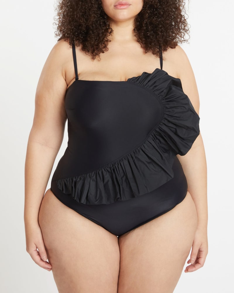 Front of a model wearing a size 3X Sarita One-Piece in BLACK by Tanya Taylor. | dia_product_style_image_id:283304